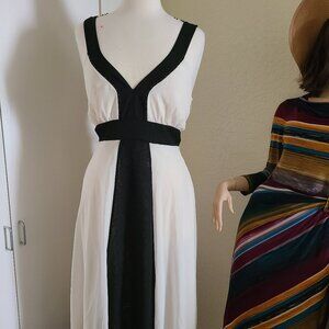 #02 Cato White and Black summer Midi  dress with smocked back